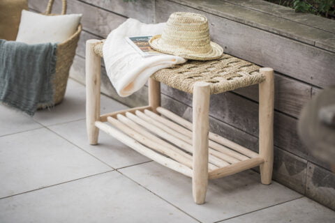 Banc marocain avec étagère bois longs