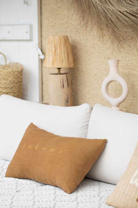 Coussin liège en lin ancien avec motif Bohème Or 