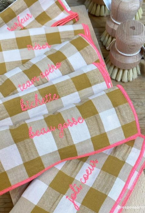 Set de 6 Serviettes Vichy Brodées Moutarde