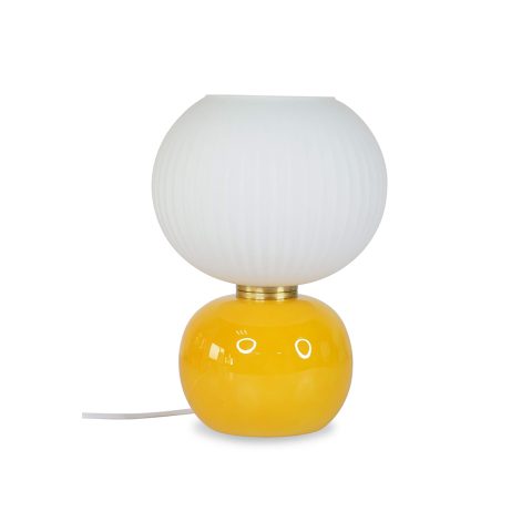 Lampe montgolfière striée en Verre Jaune Brillant D20cm H28cm