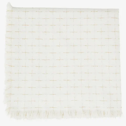 Nappe 150×150 en coton et lurex blanc et or