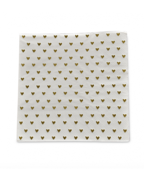 Paquet de 20 Serviettes cœurs dorés